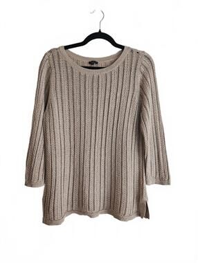 Talbots Beige Open-Knit Metallic Pullover Sweater 3/4 Sleeves-XL-Holiday Staple!